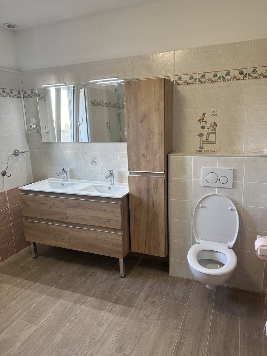 Meuble vasque, WC suspendu et miroir